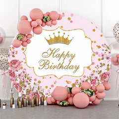 Lofaris Gold Glitter Floral Circle Girl Birthday Backdrop