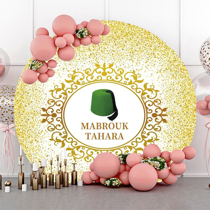 Lofaris Gold Glitter Green Hat Mabrouk Tahara Round Backdrop