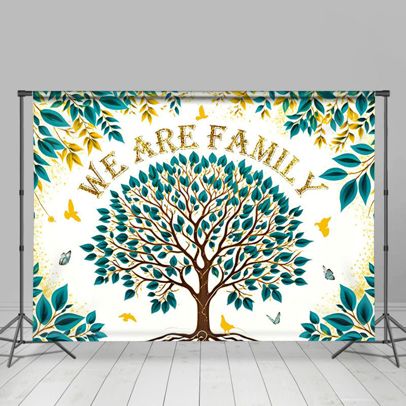 Lofaris Gold Glitter Green Leaves Tree Family Reunion Backdrop