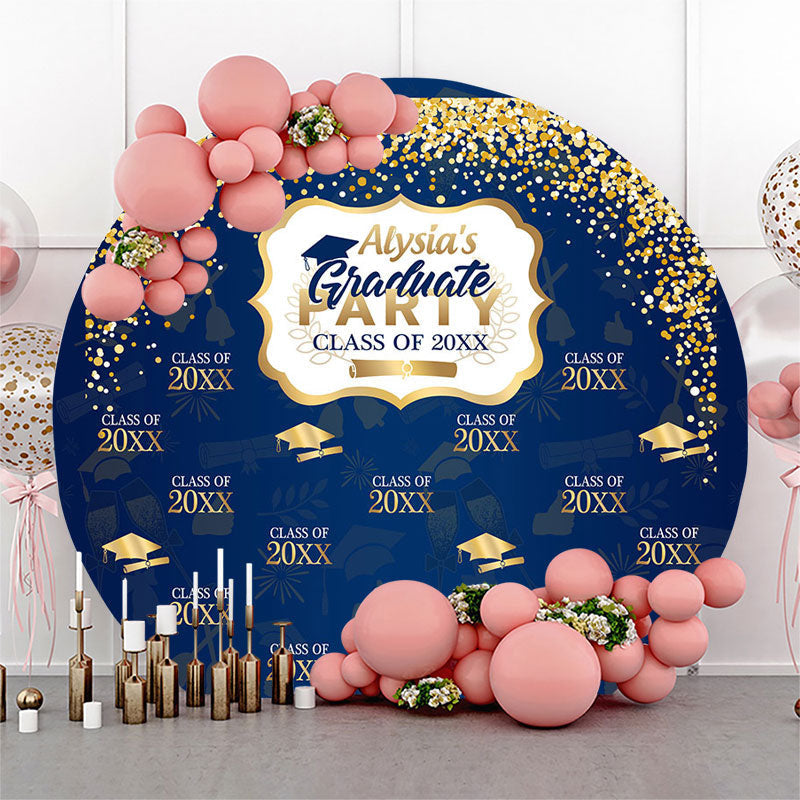 Lofaris Gold Glitter Navy Blue Round Graduation Party Backdrop