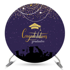 Lofaris Gold Glitter Purple Round Congrats Grad Backdrop