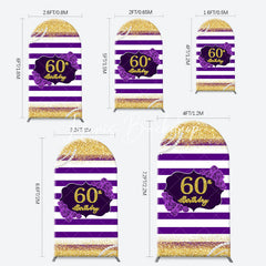 Lofaris Gold Glitter Purple Stripe Arch 60th Birthday Backdrop