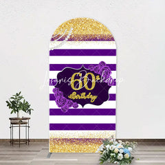 Lofaris Gold Glitter Purple Stripe Arch 60th Birthday Backdrop