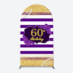 Lofaris Gold Glitter Purple Stripe Arch 60th Birthday Backdrop