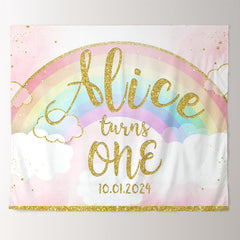 Lofaris Gold Glitter Rainbow Pink Custom 1st Birthdy Backdrop