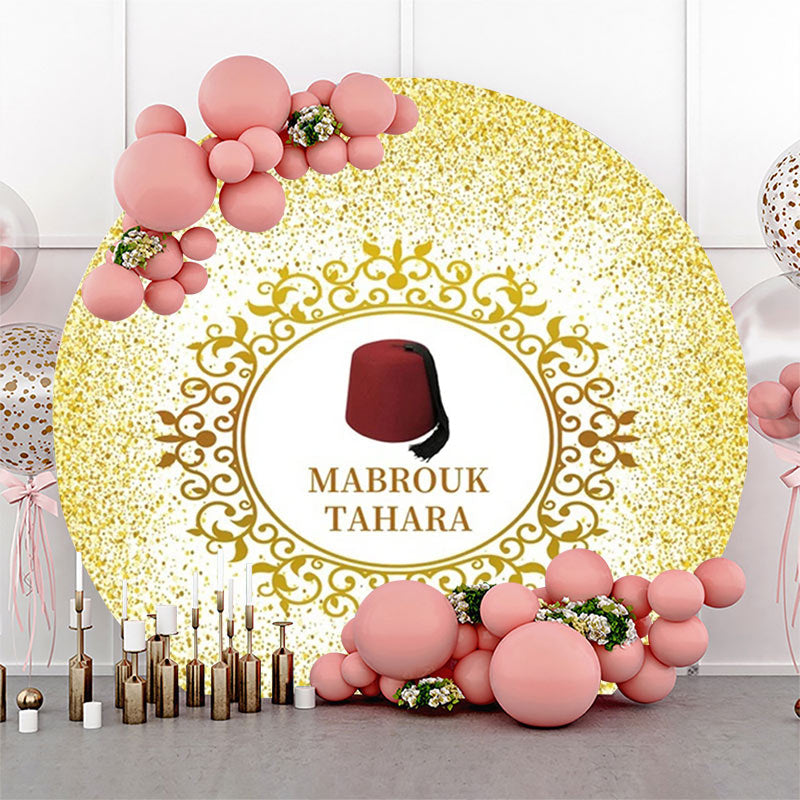 Lofaris Gold Glitter Red Hat Mabrouk Tahara Round Backdrop