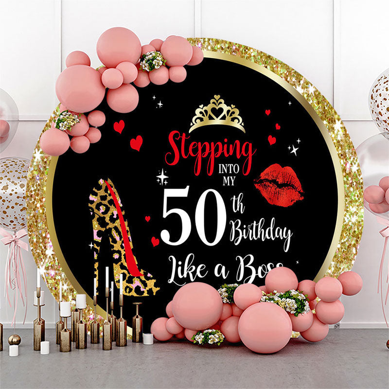 Lofaris Gold Glitter Round 50th Birthday Backdrop For Women