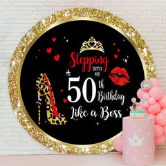 Lofaris Gold Glitter Round 50th Birthday Backdrop For Women