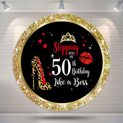 Lofaris Gold Glitter Round 50th Birthday Backdrop For Women