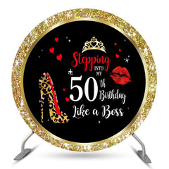 Lofaris Gold Glitter Round 50th Birthday Backdrop For Women