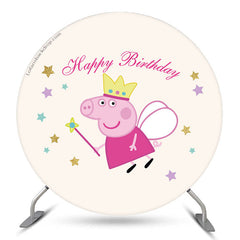 Lofaris Gold Glitter Star Round Piggy Fairy Birthday Backdrop