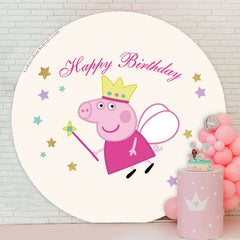 Lofaris Gold Glitter Star Round Piggy Fairy Birthday Backdrop