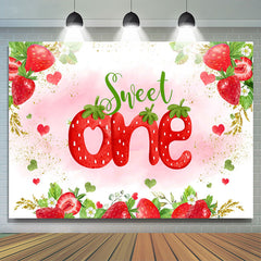 Lofaris Gold Glitter Strawberries Sweet 1st Birthday Backdrop