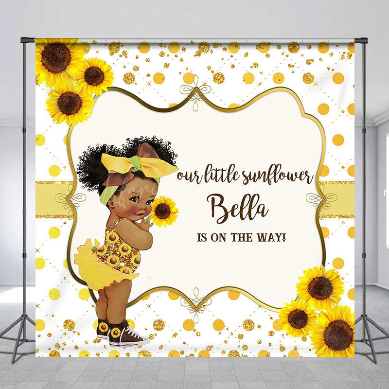 Lofaris Gold Glitter Sunflower Custom Baby Shower Backdrop