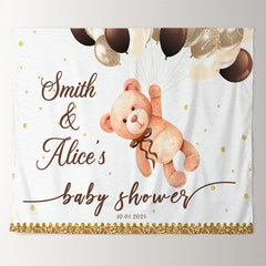 Lofaris Gold Glitter Teddy Bear Grey Custom Baby Shower Backdrop