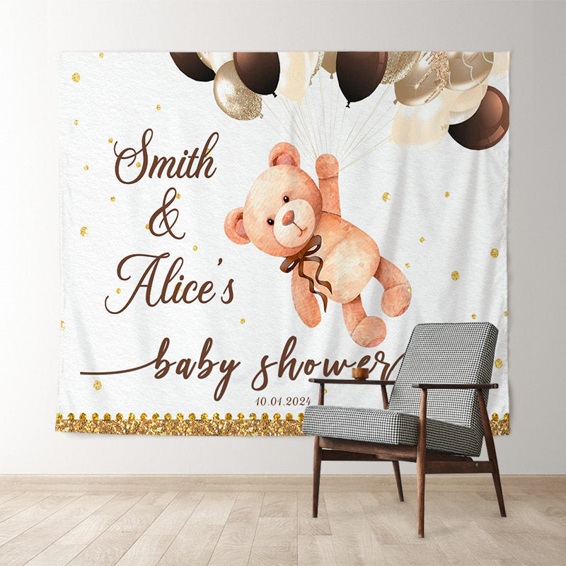 Lofaris Gold Glitter Teddy Bear Grey Custom Baby Shower Backdrop