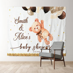 Lofaris Gold Glitter Teddy Bear Grey Custom Baby Shower Backdrop