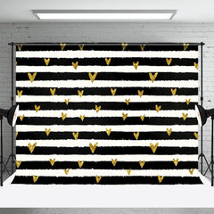 Lofaris Gold Heart Black White Strip Valentines Day Backdrop