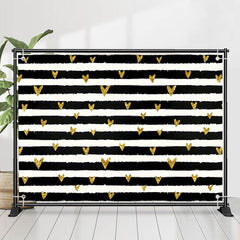 Lofaris Gold Heart Black White Strip Valentines Day Backdrop