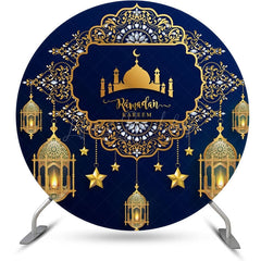 Lofaris Gold Islamic Castle Blue Round Eid Mubarak Backdrop