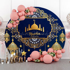 Lofaris Gold Islamic Castle Blue Round Eid Mubarak Backdrop