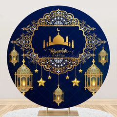 Lofaris Gold Islamic Castle Blue Round Eid Mubarak Backdrop