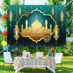 Lofaris Gold Lantern Palace Turquoise Eid Mubarak Backdrop