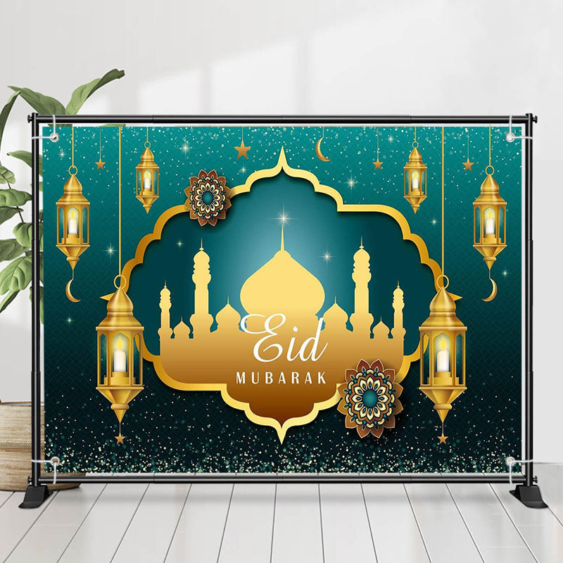 Lofaris Gold Lantern Palace Turquoise Eid Mubarak Backdrop