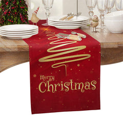 Lofaris Gold Line Tree Bokeh Red Christmas Table Runner