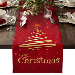 Lofaris Gold Line Tree Bokeh Red Christmas Table Runner