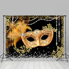 Lofaris Gold Mask Diamond Pearl Masquerade Party Backdrop