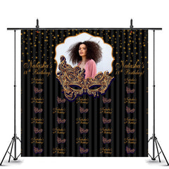 Lofaris Gold Mask Step And Repeat Custom 18th Birthday Backdrop