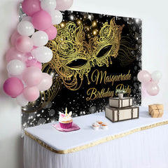 Lofaris Gold Masquerade Glitter Silver Birthday Backdrop