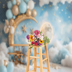 Lofaris Gold Moon Plane Teddy Bear Backdrop For Cake Smash