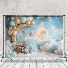 Lofaris Gold Moon Plane Teddy Bear Backdrop For Cake Smash