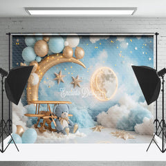 Lofaris Gold Moon Plane Teddy Bear Backdrop For Cake Smash