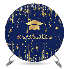 Lofaris Gold Mortarboard Blue Circle Congrats Grad Backdrop