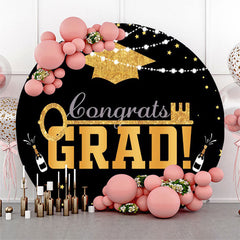 Lofaris Gold Mortarboard Lights Circle Graduation Backdrop