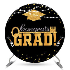 Lofaris Gold Mortarboard Lights Circle Graduation Backdrop