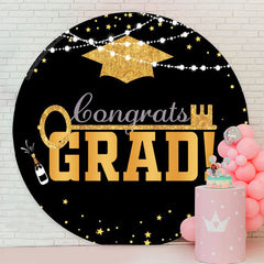 Lofaris Gold Mortarboard Lights Circle Graduation Backdrop