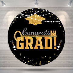 Lofaris Gold Mortarboard Lights Circle Graduation Backdrop