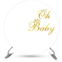 Lofaris Gold Oh Baby White Round Backdrop For Gender Reveal