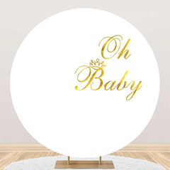 Lofaris Gold Oh Baby White Round Backdrop For Gender Reveal