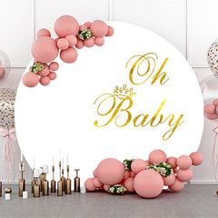 Lofaris Gold Oh Baby White Round Backdrop For Gender Reveal