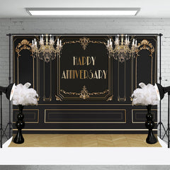 Lofaris Gold Pattern Black Palace Wall Anniversary Backdrop