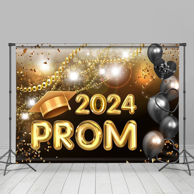 Lofaris Gold Pearl Ribbons Bokeh Balloon Prom 2024 Backdrop