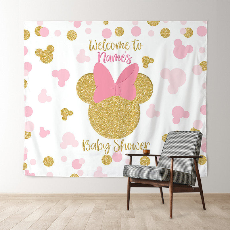 Lofaris Gold Pink Mouse Girls Custom Baby Shower Backdrop