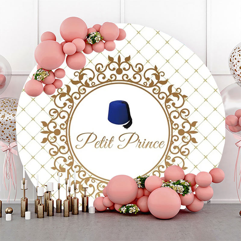 Lofaris Gold Plaid Navy Blue Hat Petit Prince Round Backdrop