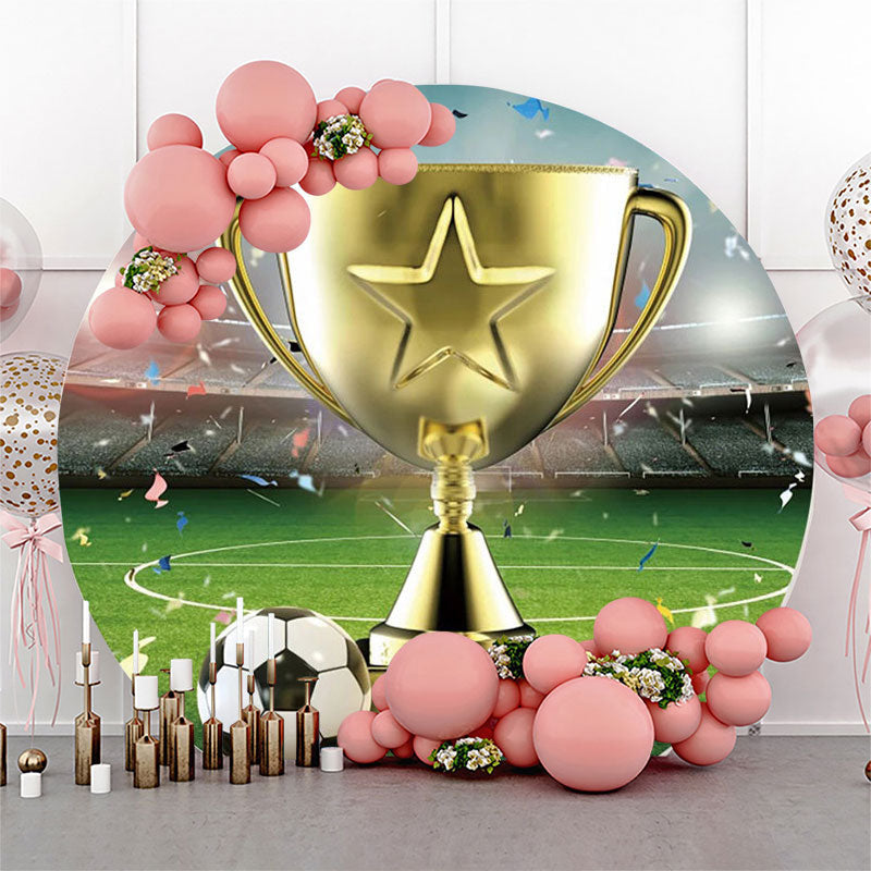 Lofaris Gold Prize Football Stadium Round Birthday Backdrop