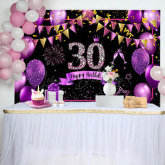 Lofaris Gold Purple Balloon Glitter 30th Birthday Backdrop